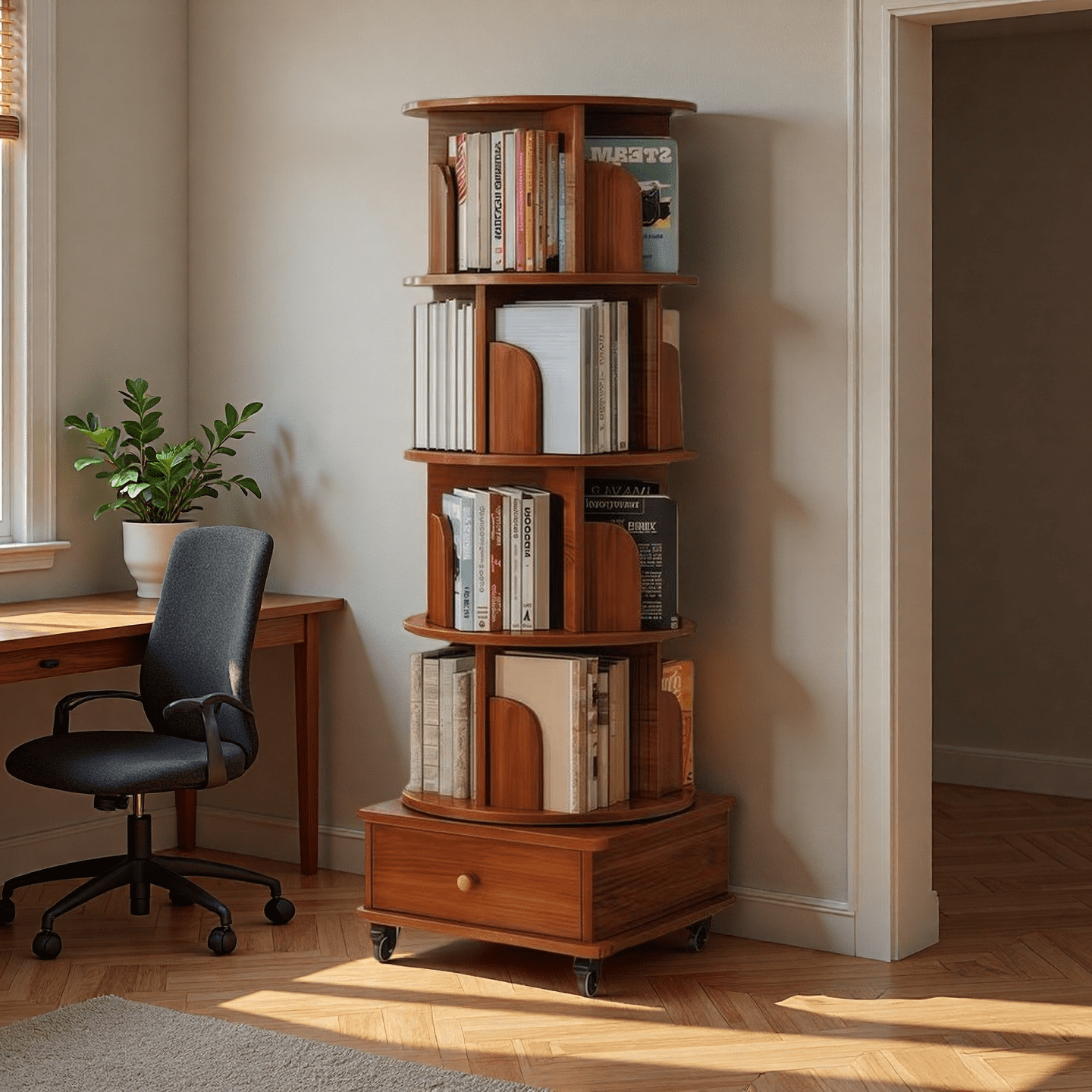LUMAMIN 5Tier Rotating Bookshelf with Wheels,, 360 ° Display Corner ...