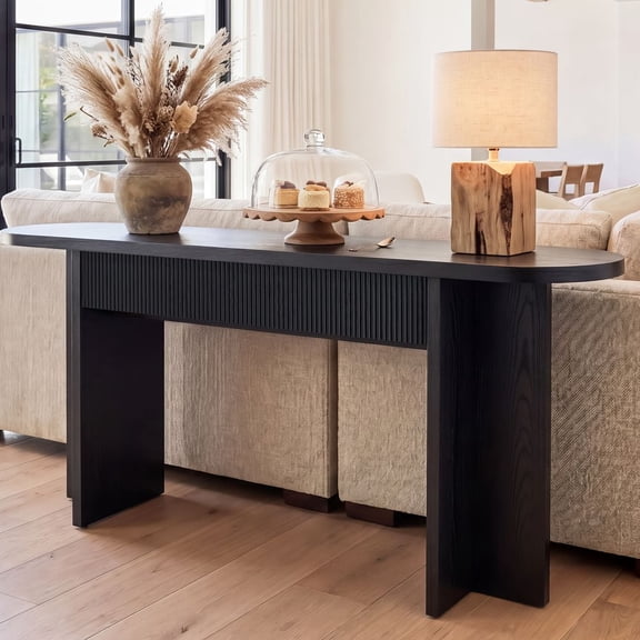 LUMAMIN 63 Console Table, Wood Sofa Table with 2 Drawers and Fluted Design, Mid Century Entryway Table with Storage for Hallway, Living Room or Behind Couch