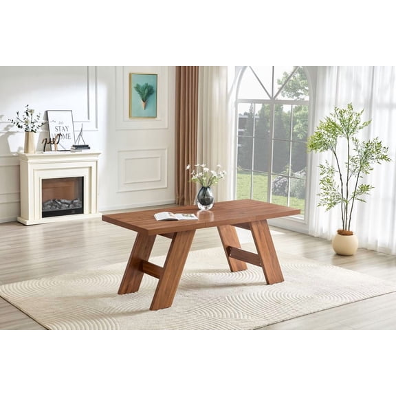 LUMAMIN 71 Rectangular Dining Table, Modern Kitchen Table with Wood Grain MDF, Double-Panel Outward-Sloping Legs for 6-8 People, Dining Room Table for Home, Dining Room or Office, Walnut