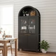 thumbnail image 1 of LUMAMIN 71" Tall Arched Kitchen Pantry, Black Fluted Wood Kitchen Storage Cabinet with Adjustable Shelves, Glass Door & Hidden Drawer for Kitchen, Living Room, Dining Room, 1 of 12