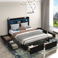 thumbnail image 1 of LUMAMIN Full Bed Frame with 6 Storage Drawers, LED Headboard & Charging Station, Noise Free Heavy Duty Platform Bed, Metal Slats, No Box Spring Needed, Black, 1 of 9