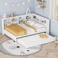 thumbnail image 1 of LUMAMIN Full Size Daybed, Solid Wood Daybed Sofa Bed Frame with Twin Trundle, Storage Shelf andd USB Charging Ports, No Box Spring Needed, White, 1 of 9