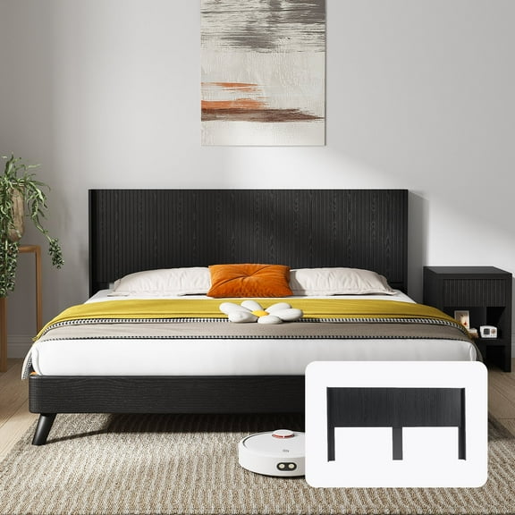 LUMAMIN Headboard for King Size Bed, 80.2" Wide Wooden Bed Headboard, Farmhouse Head Board, Wall Mounted Fluted Panel, Wingback Boho Headboards