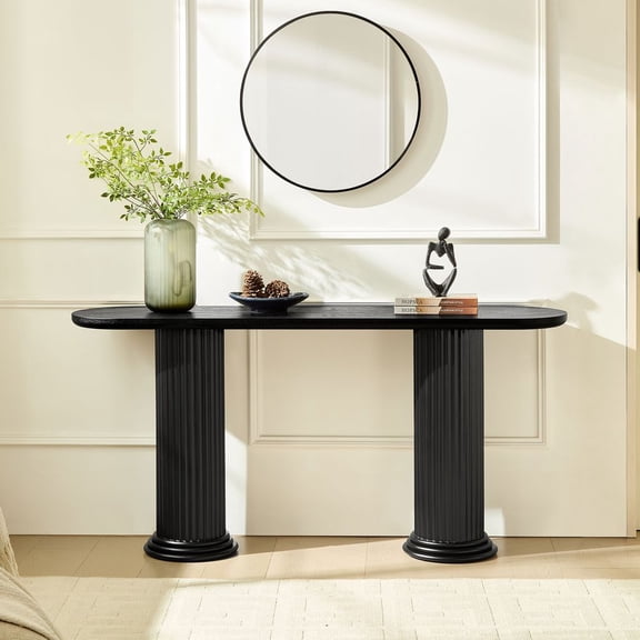 LUMAMIN Modern 63" Design Console Table, Sofa Table with Roman-Style Leg & MDF, Entryway Table with Wood Veneer for Living Room or Hallway, Black
