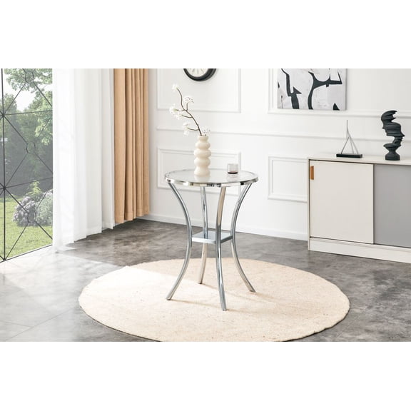 LUMAMIN Modern Stainless Steel Dining Table, Kitchen Table with Chrome Plated Base & Double Tier Storage, Dining Room Table for Dining Room, Office or Bar Cafe