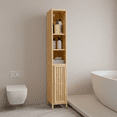 thumbnail image 1 of LUMAMIN Narrow Bathroom Storage Cabinet, Thin 65" Tall Bamboo Cabinets Corner Pantry with 4 Shelves & Open Compartment for Bedroom, Small Spaces, 10.6x13x64.6 inches, 1 of 9