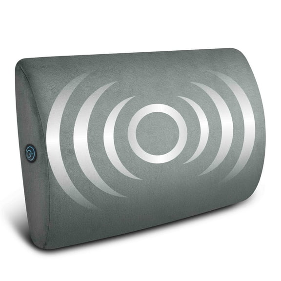 Health Touch Memory Foam Massaging Lumbar Support, Back Vibration Massage, Gray