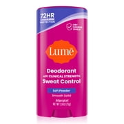 Lume Deodorant Plus Sweat Control Solid Antiperspirant Deodorant Stick, Soft Powder, 2.6 oz