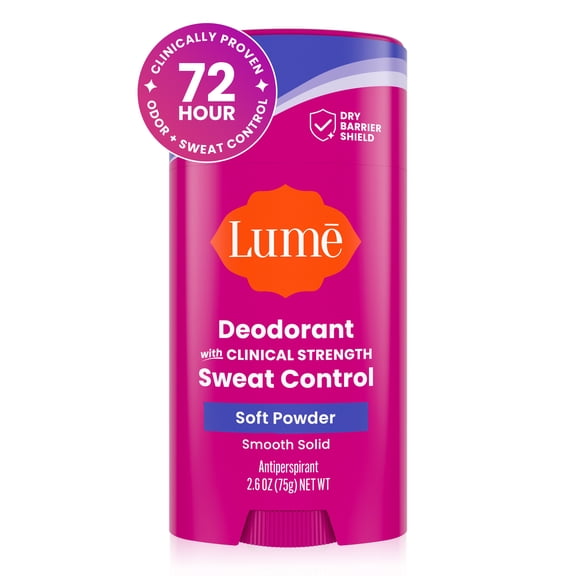 Lume Deodorant Plus Sweat Control - Smooth Solid Stick - Clinical Strength Antiperspirant - Soft Powder - 2.6oz