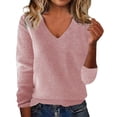 thumbnail image 1 of LUMENFH SQ Under $10 Wool Sweater Women Fall Winter Warm Knitted Pullover V neck Long Sleeve Sweater Fall Fashion Outfits 2025 Pink, 1 of 3