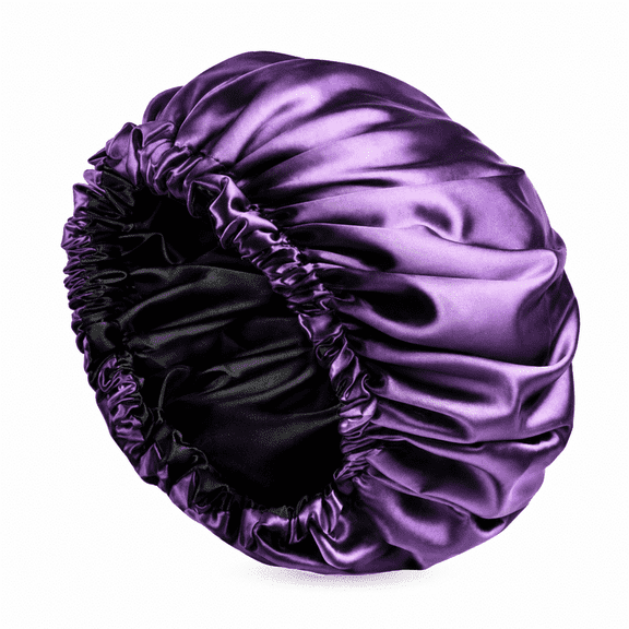 LUMI NA-Premium Satin Sleep Bonnet with Stretch Elastic Band, Double Layer Hair Cap for Overnight Hair Protection, Soft Sleeping Bonnet for Women | Dark Purple