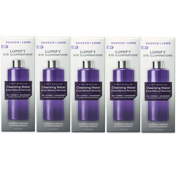 LUMIFY Eye Illuminations 3-in-1 Cleansing Water & Eye Makeup Remover, Clinically Proven & Hypoallergenic, Cleanse, Moisturize, Brighten,5.4 Fl Oz (160mL) - 5 Pack