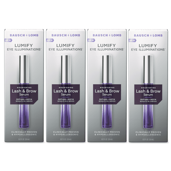 LUMIFY Eye Illuminations Lash & Brow Serum, Contains Peptides, Biotin & Hyaluronic Acid, Clinically Proven & Hypoallergenic, Contact Lens & Lash Extension Friendly, 3.8mL - 4 Pack