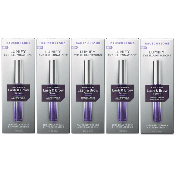 LUMIFY Eye Illuminations Lash & Brow Serum, Contains Peptides, Biotin & Hyaluronic Acid, Clinically Proven & Hypoallergenic, Contact Lens & Lash Extension Friendly, 3.8mL - 5 Pack