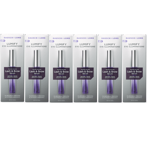 LUMIFY Eye Illuminations Lash & Brow Serum, Contains Peptides, Biotin & Hyaluronic Acid, Clinically Proven & Hypoallergenic, Contact Lens & Lash Extension Friendly, 3.8mL - 6 Pack