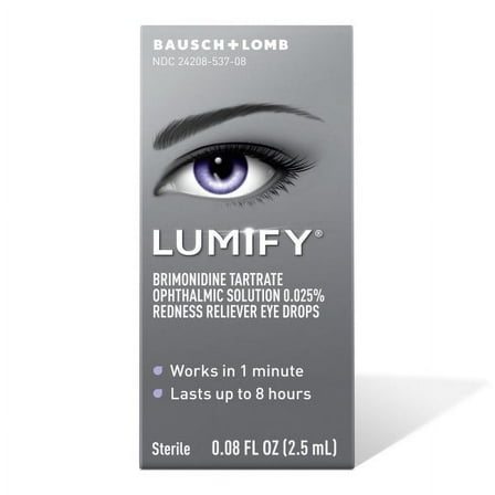 LUMIFY Redness Reliever Eye Drops, Brimonidine Tartrate 0.025%, Works in 1 Minute, Lasts up to 8 Hours, Sterile, 0.08 FL OZ