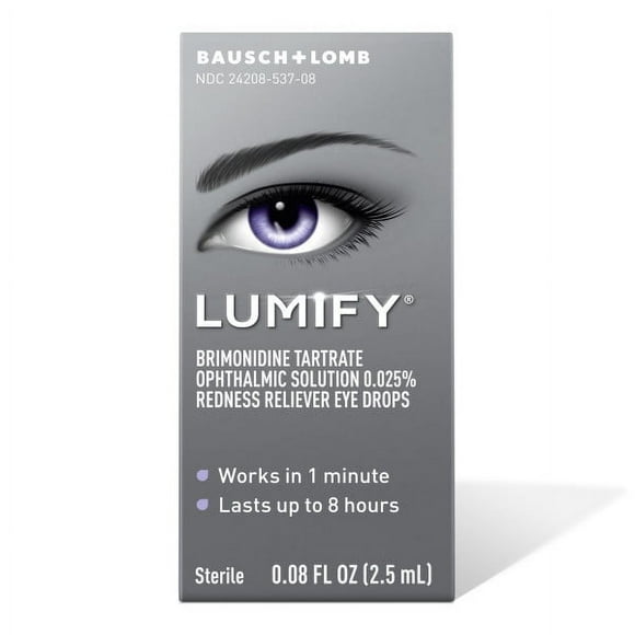 LUMIFY Redness Reliever Eye Drops, Brimonidine Tartrate 0.025%, Works in 1 Minute, Lasts up to 8 Hours, Sterile, 0.08 FL OZ