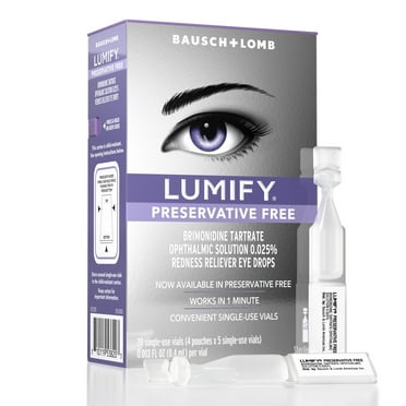 LUMIFY Preservative Free Redness Reliever Eye Drops, For Whiter and Brighter Looking Eyes, 20 Single Use Vials