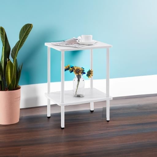 LUMIHO 2 Tier Side Table,Boho Side Table with Storage Shelf,Nightstand with Wood Leg Bedside Table for Small Spaces,Bedroom,Living Room,Entryway,Easy Assembly,Beige