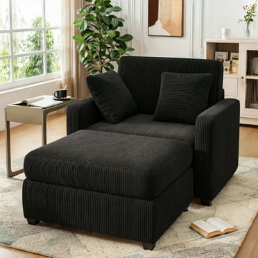 LUMIHO 42" Luxury Modern Oversized Chaise Lounge Chair Bed Indoor with Ottoman - Ergonomic Reading Chair & Ottoman Set,Black