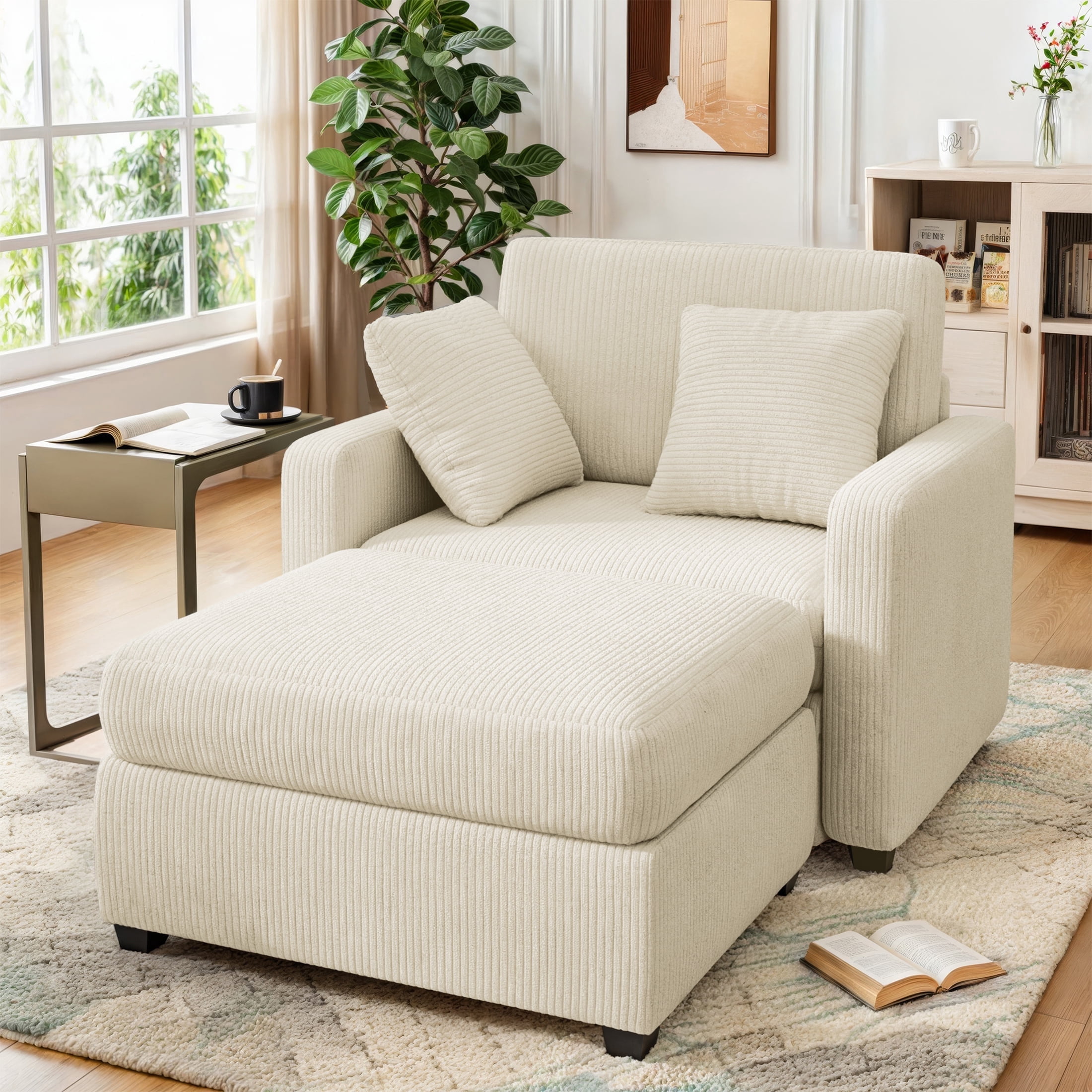 Gelloan Chaise Lounge Chair Indoor, 42" Sleeper Chair with 2 Throw ...