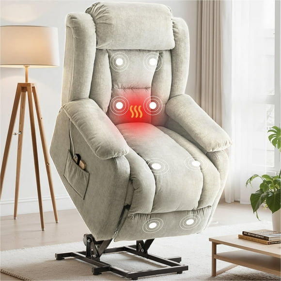 Gelloan Power Lift Recliner Chair for Elderly with Vibration Massage and Lumbar Heating Electric Oversized Single Sofa for Living Room,Beige