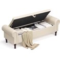 thumbnail image 1 of LUMIHO Storage Ottoman Bench for Bedroom,Upholstered Bedroom Bench with Rolled Arms and Rivets, Storage Chest for Living Room,Beige&Brown Legs,60 Inches, 1 of 7