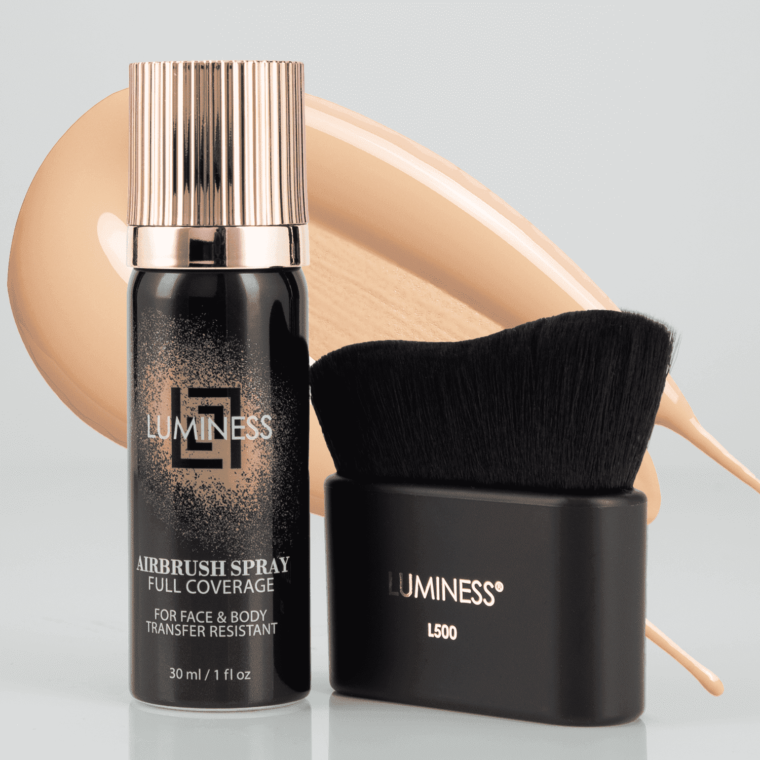 LUMINESS Airbrush Body Coverage with Self Tanner Brush - Tattoo Cover Up Makeup - Full Coverage Foundation for Face & Body - Water-Resistant, Long-Wear, Natural Radiant Finish, Fair