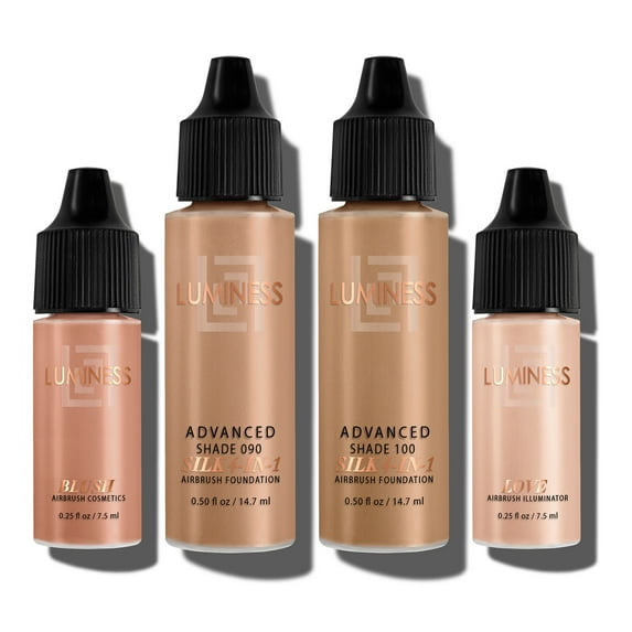 LUMINESS Airbrush Silk 4-in-1 Foundation Makeup Starter Kit: 2 Airbrush Foundations, High-Coverage Concealer, and an All-in-One Foundation