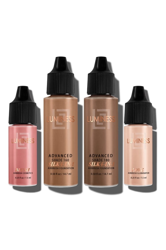 Airbrush Silk 4-in-1 Foundation Makeup Starter Kit: 2 Airbrush Foundations, High-Coverage Concealer, and an All-in-One Foundation