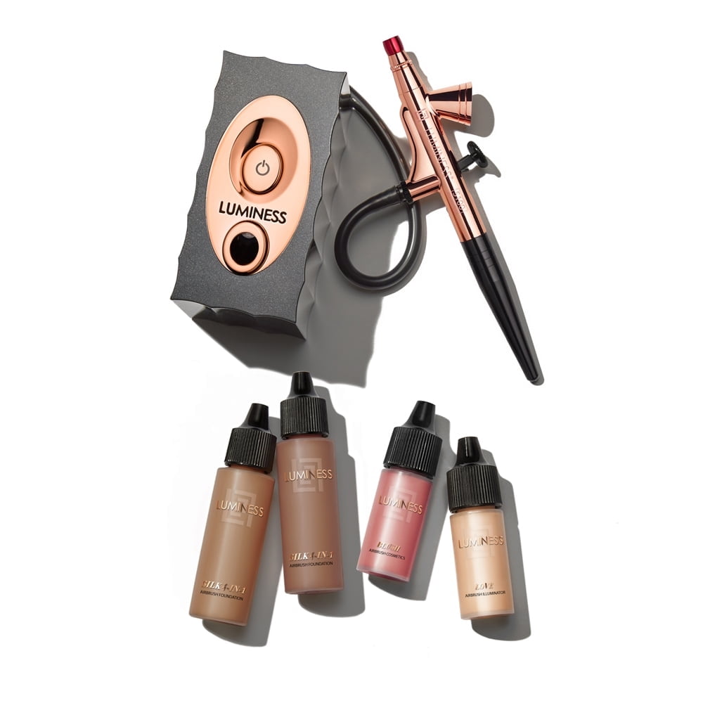 LUMINESS Icon Airbrush System with Starter Kit: Includes Silk 4-In-1 Foundation, Highlighter and Blush
