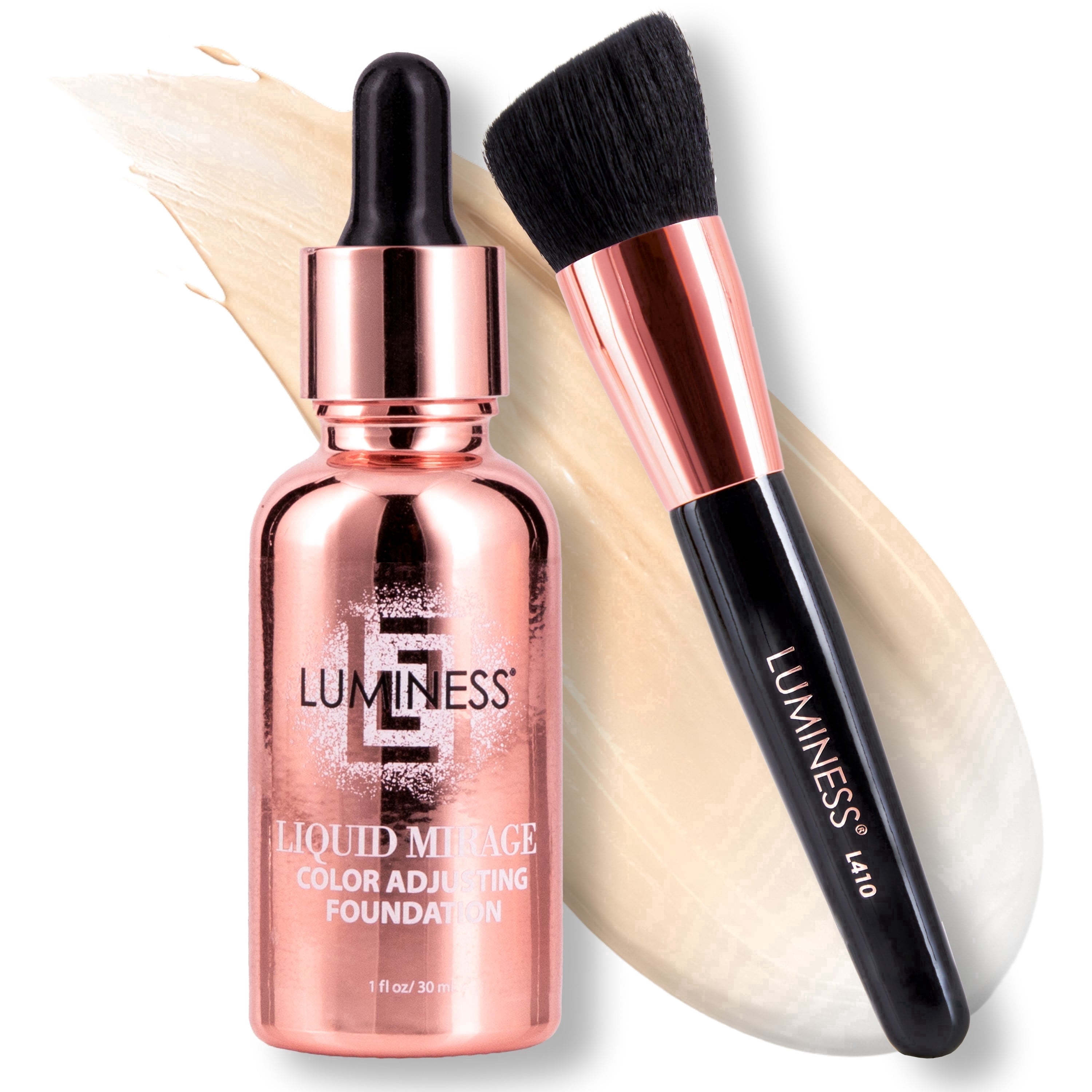 LUMINESS Liquid Mirage w/SPF 50 Color Adjusting Foundation Kit - Color Changing Foundation, SPF 50 Primer & Makeup Brush, Face Makeup for Mature Skin, 4in1 Liquid Foundation, Concealer & Moisturizer