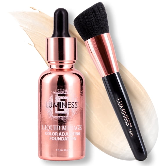 LUMINESS Liquid Mirage w/SPF 50 Color Adjusting Foundation Kit - Color Changing Foundation, SPF 50 Primer & Makeup Brush, Face Makeup for Mature Skin, 4in1 Liquid Foundation, Concealer & Moisturizer