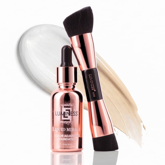 LUMINESS Liquid Mirage 3PC Kit - Color Changing Foundation with SPF 50 Primer & Makeup Brush, Hydrating & Lightweight Face Makeup, 4 in 1 Liquid Foundation, Concealer & Moisturizer (Light)