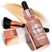 LUMINESS Liquid Mirage 3PC Kit - Color Changing Foundation with SPF 50 Primer & Makeup Brush, Hydrating & Lightweight Face Makeup, 4 in 1 Liquid Foundation, Concealer & Moisturizer Medium