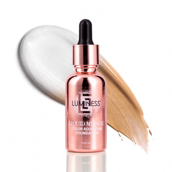 LUMINESS Liquid Mirage Color Changing Foundation for Mature Skin, Skincare-Infused Makeup with Hyaluronic Acid & Vitamin E, Hydrating Liquid Foundation & Concealer Hybrid, Hypoallergenic (Tan)