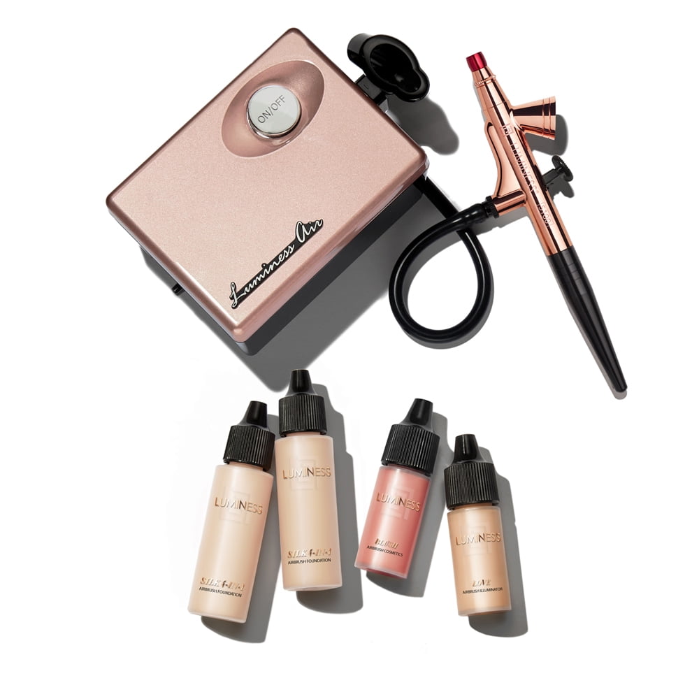 LUMINESS Rose Gold Legend Makeup, Airbrush System & 4 Piece Foundation Starter Kit, Coverage, Quick, Easy & Long Lasting Application, Includes Silk 4 in 1 Foundation