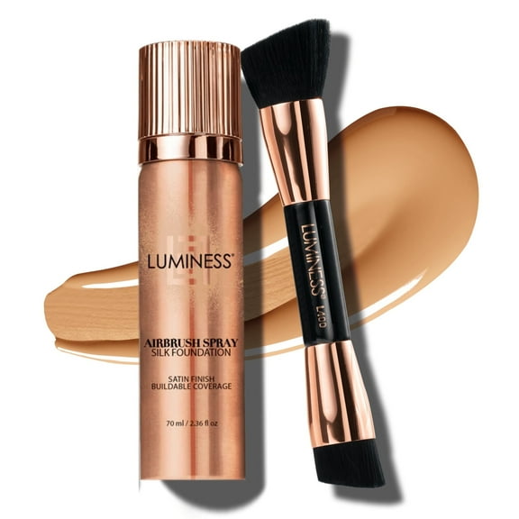 LUMINESS Silk Airbrush Spray Foundation & Buffing Brush Kit – Full Coverage Foundation (Medium)