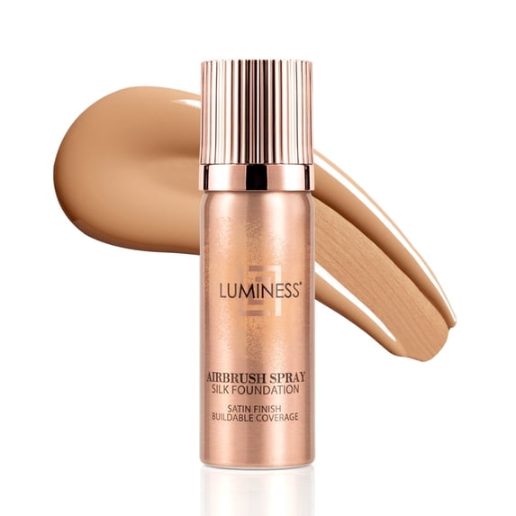 LUMINESS Silk Airbrush Spray Foundation - Full Coverage Foundation - Formula Hydrates & Moisturizes with Hyaluronic Acid, Aloe Vera & Hydrolyzed Silk, 1 FL Oz (Shade - Medium Warm)