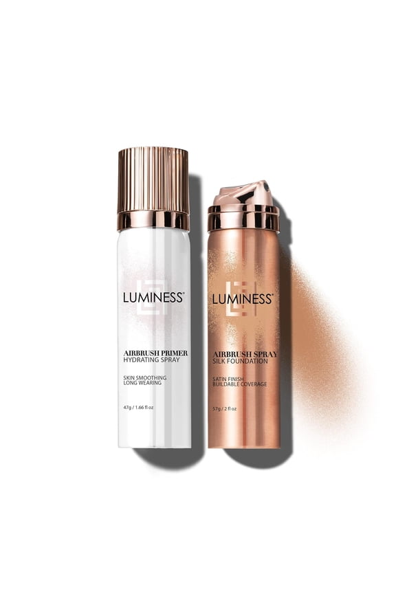 Silk Airbrush Spray Foundation & Primer Kit - Full Coverage Foundation, Anti-Aging Formula Hydrates & Moisturizes with Hyaluronic Acid, Aloe Vera & Hydrolyzed Silk (Shade - Warm)