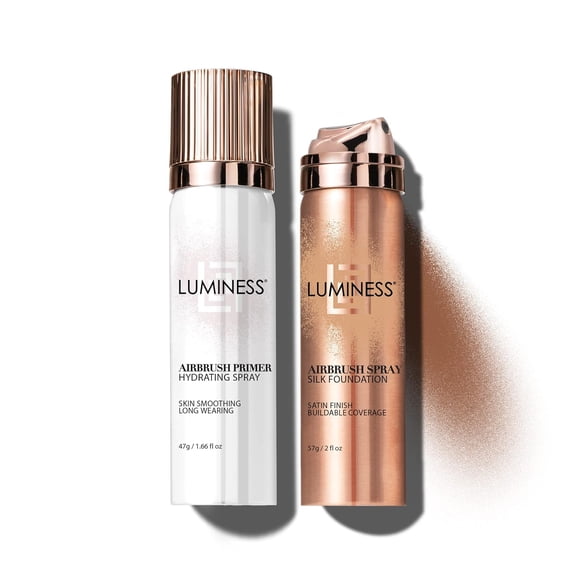 LUMINESS Silk Airbrush Spray Foundation & Primer Kit - Full Coverage Foundation, Anti-Aging Formula Hydrates & Moisturizes with Hyaluronic Acid, Aloe Vera & Hydrolyzed Silk (Shade - Light Rich)