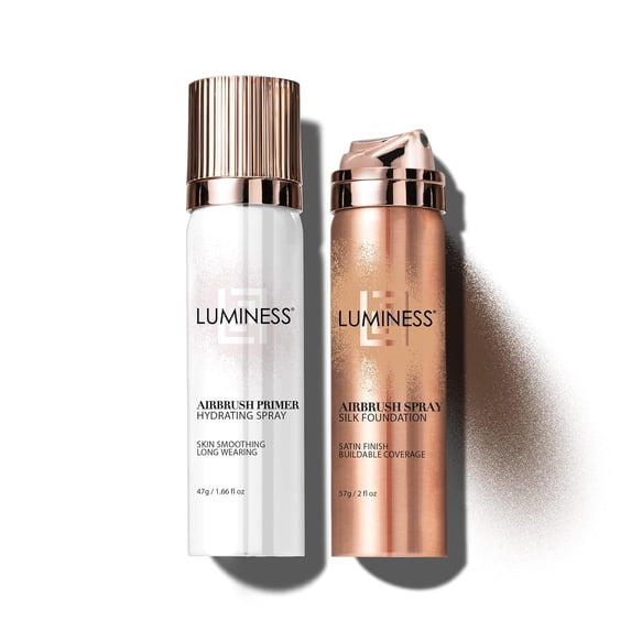 LUMINESS Silk Airbrush Spray Foundation & Primer Kit - Full Coverage Foundation, Anti-Aging Formula Hydrates & Moisturizes with Hyaluronic Acid, Aloe Vera & Hydrolyzed Silk (Shade - Rich Dark)