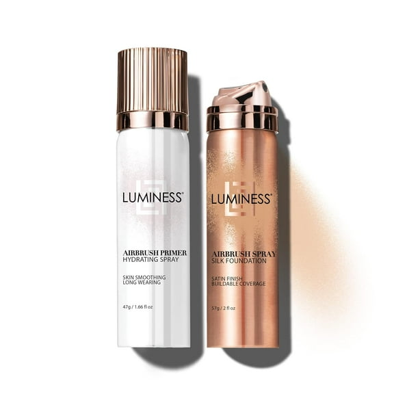 LUMINESS Silk Airbrush Spray Foundation & Primer Kit - Full Coverage Foundation, Anti-Aging Formula Hydrates & Moisturizes with Hyaluronic Acid, Aloe Vera & Hydrolyzed Silk (Shade - Fair)