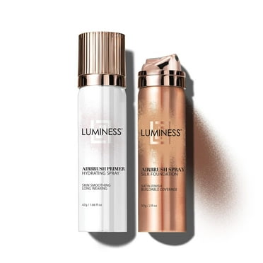 LUMINESS Silk Airbrush Spray Foundation & Primer Kit - Full Coverage Foundation, Anti-Aging Formula Hydrates & Moisturizes with Hyaluronic Acid, Aloe Vera & Hydrolyzed Silk (Shade - Rich)