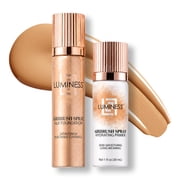 LUMINESS Silk Airbrush Spray Foundation & Primer Kit - Full Coverage Foundation, Anti-Aging Formula Hydrates & Moisturizes with Hyaluronic Acid, Aloe Vera & Hydrolyzed Silk Shade - Medium