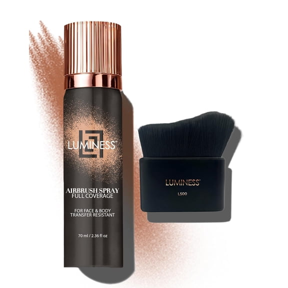 LUMINESS Spray Airbrush Foundation Makeup with Buffing Brush, Light Deep Shade 120 - Lightweight Full Coverage Foundation for Face - Concealer for Seamless Blending, Natural-Looking Finish 2.36 fl oz