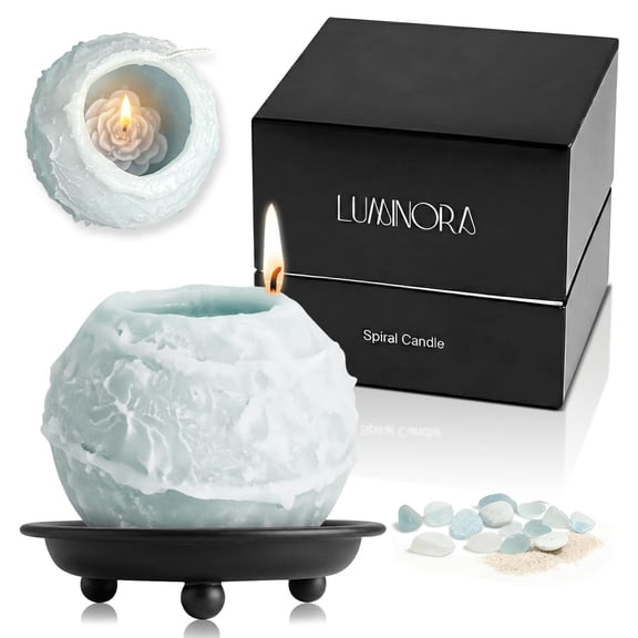 LUMINORA Unique Spiral Scented Candle | Hand-Crafted Soy Decorative Candle with Mesmerizing Spiral Burn, Twisted Wave Design & Premium Gift Box | (Bit of Blue, Ocean) A101