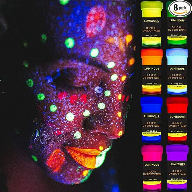 LUMINOUS UV Body Paint Set of 8 x 20 ml / 0.7 fl oz pots Black Light