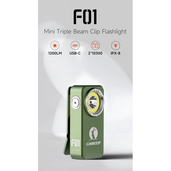 LUMINTOP F01 Pro EDC Flashlight - 500 Lumens Rechargeable Clip-on Light with Magnetic Base, Type-C Charging, and 4 Lighting Modes for Cycling, Hiking, and Everyday Use(Green)