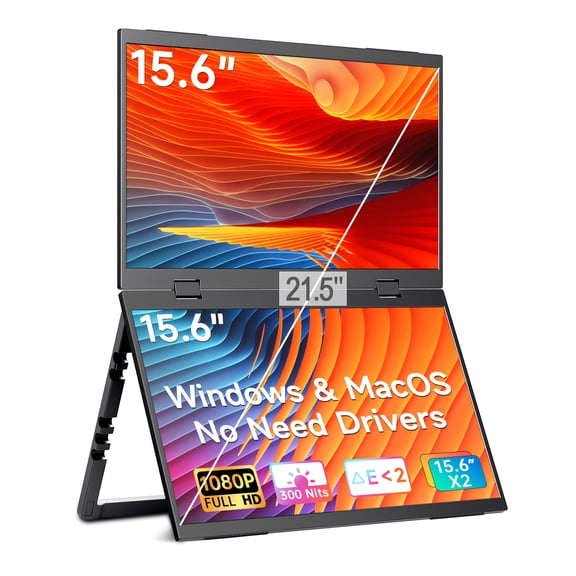LUMIPIX Pro 15.6" Foldable Dual Screen Portable Monitor | Plug & Play for Wins/Android/Switch/Xbox/PS5 | FHD 1080P HDR Foldable Travel Display with HDMI/USB-C | Ideal for Gaming, Design, Of